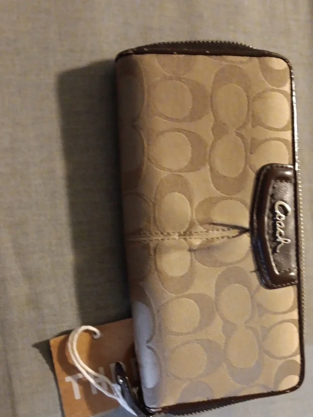 Coach Signature Canvas Zip-Around Wallet in Tan and Brown